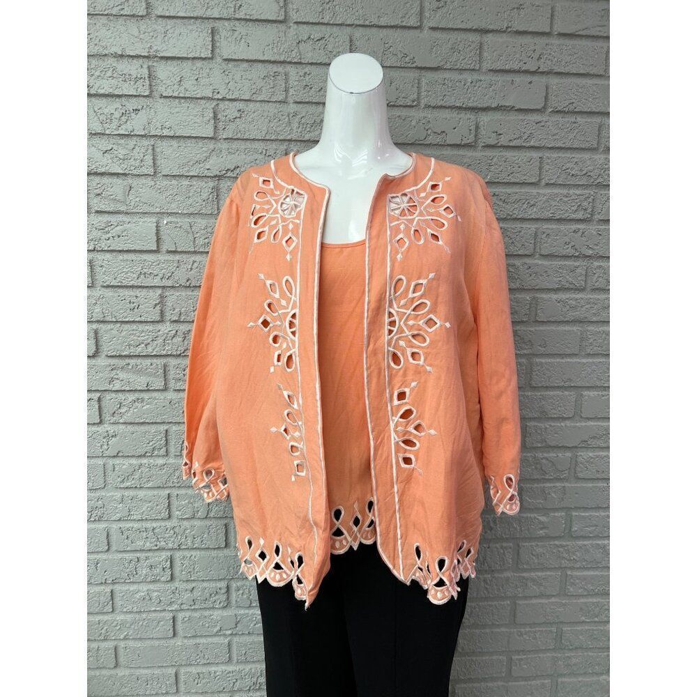 Bob Mackie Women Wearable Art Embroidered Tank / Jacket Linen Blend Set Size L